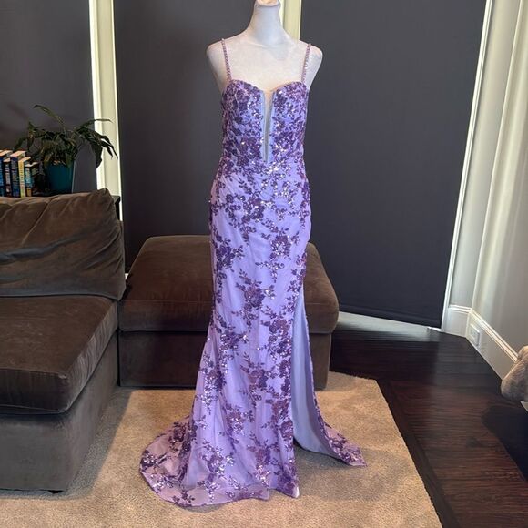 Women’s Purple Mermaid Fit Prom Party Dress Sparkly Sequins Lace Up Back Size 4 - Picture 1 of 12